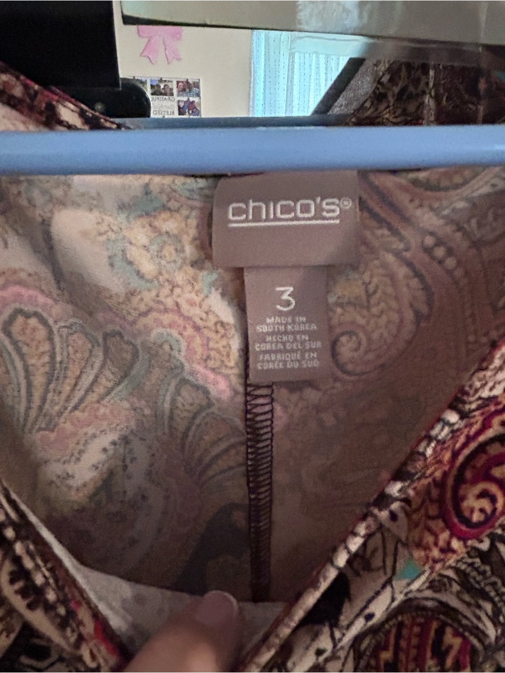 Chico's Paisley V-Neck Blouse in Cream, Pink and Teal